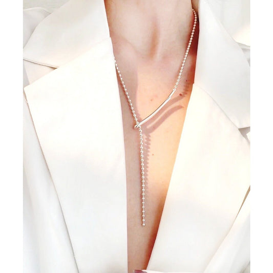 Minimalistische stijl Lange "Balletjes" Ketting - Zilver