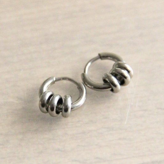 Pendientes de aro de acero inoxidable con 3 anillos - plata