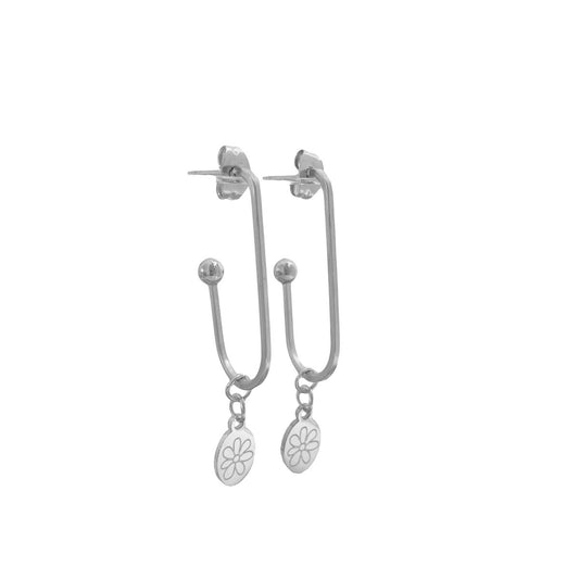 Pendientes largos con dije de flor - Plata