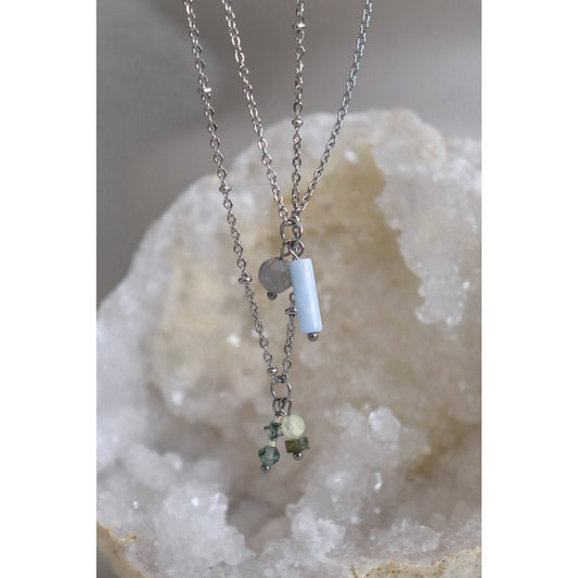 Moss Agate, Jade & Labradorite Ketting - Zilver