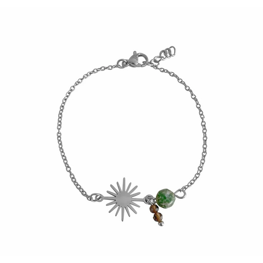 Pulsera de cuarzo y jaspe con manchas verdes - Plata