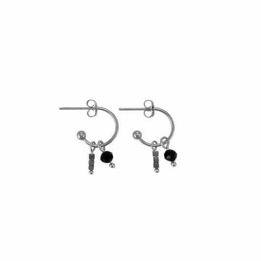 Pendientes Oro Obsidiana y Hematita - Plata