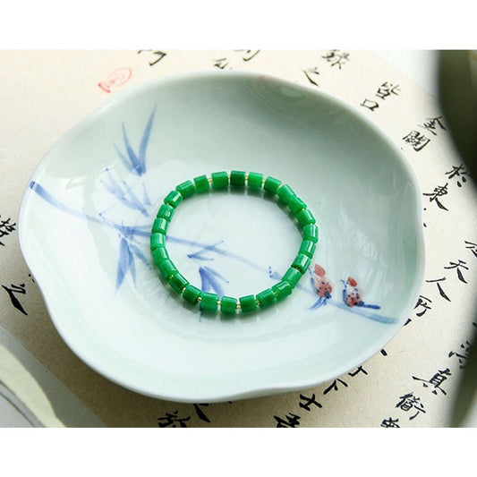 Pulsera minimalista de cuentas de jade verde vibrante - Calidad AAAA