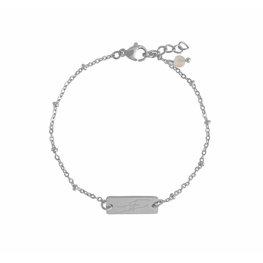 Pulsera de Piedra de Cuarzo Rosa Madre e Hijo - Plata 