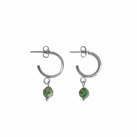 Pendientes de jaspe con manchas verdes - Plata