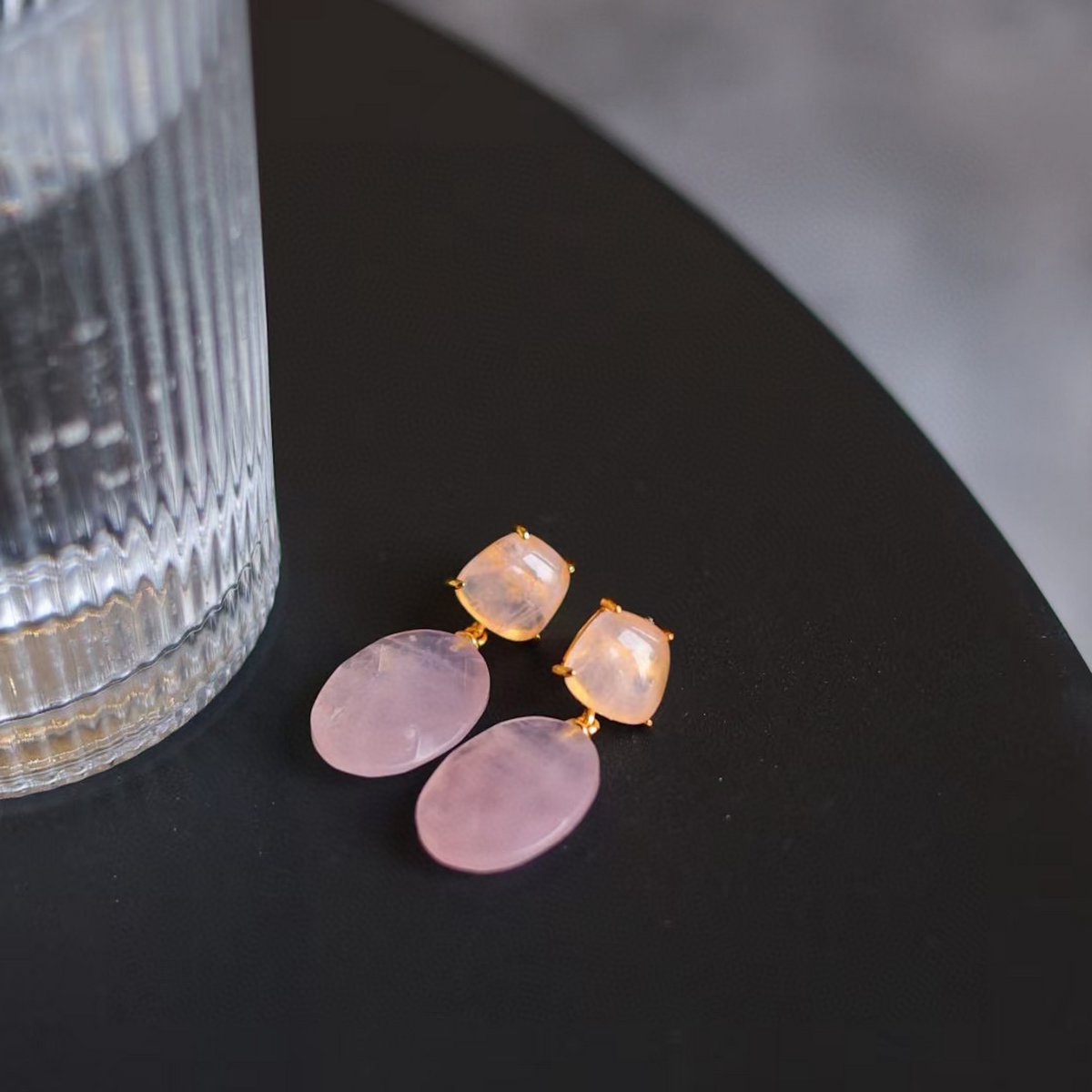 Romantische oorbellen in rozenkwartskristal in prinsesstijl - Goud vermeil - Steen van de liefde