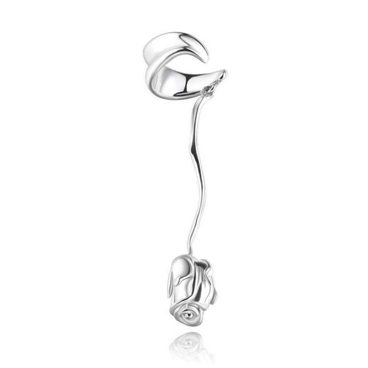 Celebre el amor con el enterizo Long Rose Ear Cuff - Plata 