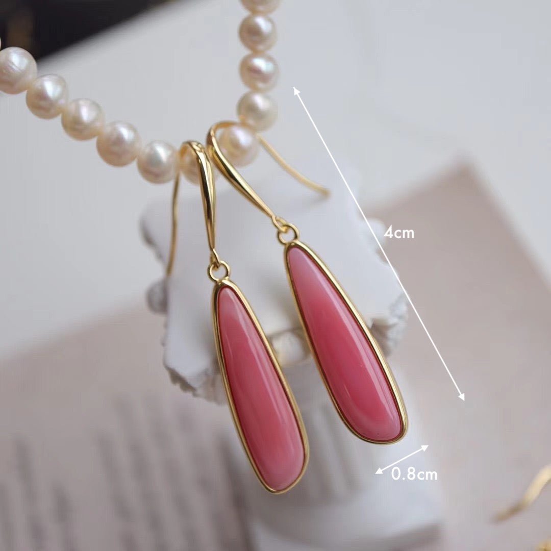 Queen Pink - Pendientes colgantes de concha de reina rosa natural de diseño minimalista y grueso - Vermeil de oro - Calidad AAAA