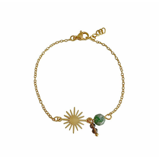 Pulsera de cuarzo ahumado y jaspe con manchas verdes - Oro