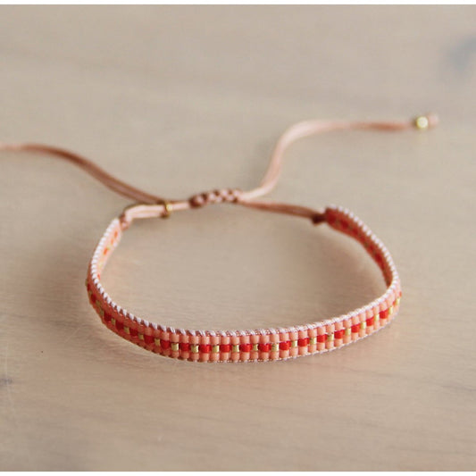 Weave armband perzik/rood/verguld