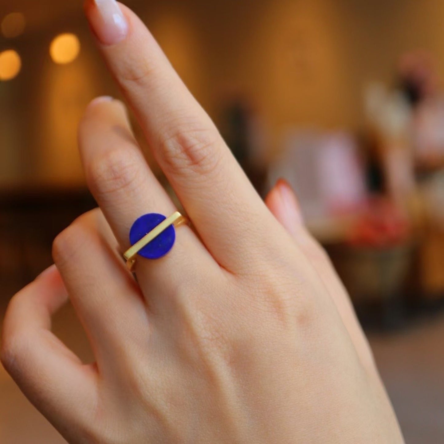 Beschermende & Kracht Lapis Lazuli Blauw Ronde Edelsteen verstelbare ring - Goud