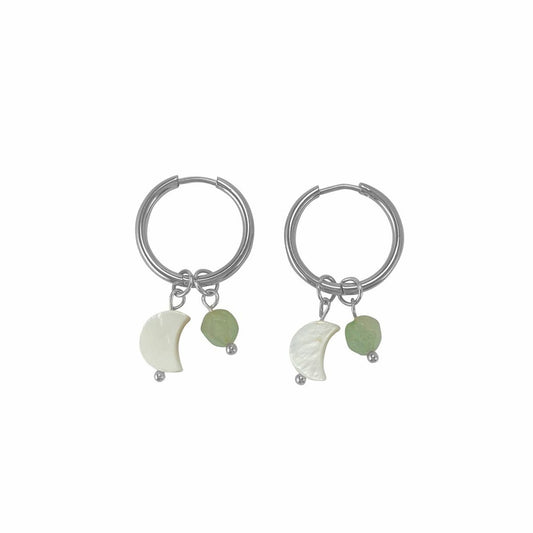 Pendientes Concha Luna y Aventurina - Plata