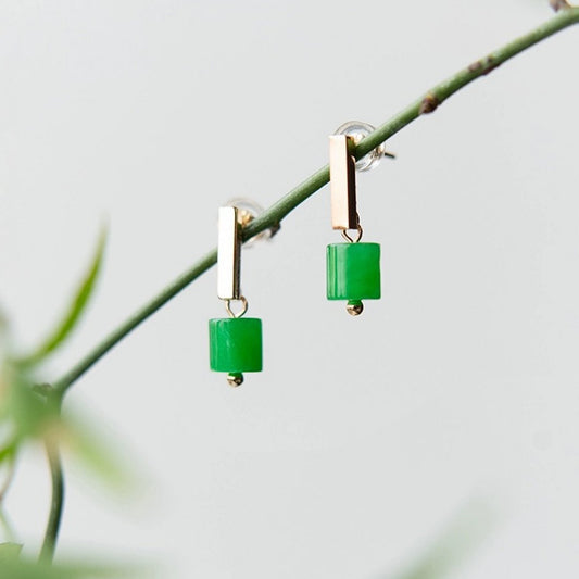 Minimalisme kleine Jade Bar oorbellen - 18K goud gevuld