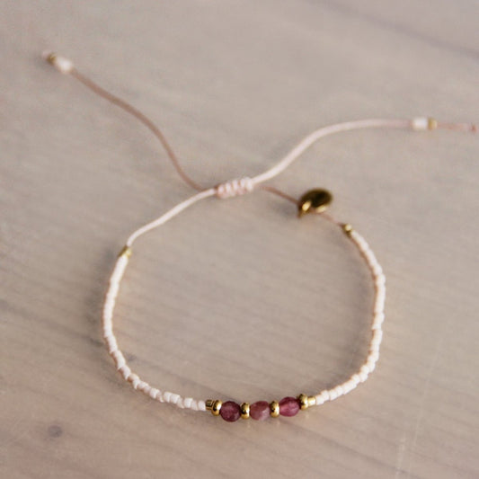 Miyuki bracelet with gemstones – nude/old pink/goud