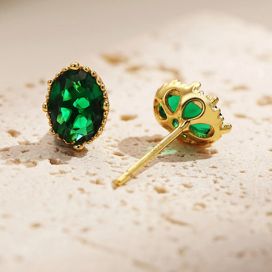 Pendientes pequeños de cristal verde de inspiración vintage - Plata vermeil