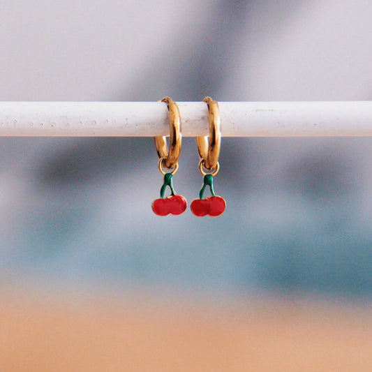 Pendientes de acero inoxidable con Cereza – rojo/dorado