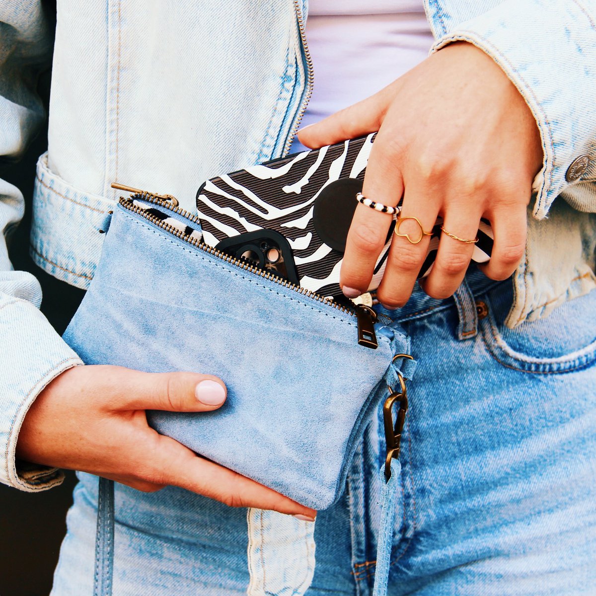 Leer Crossbodytas - Jeans