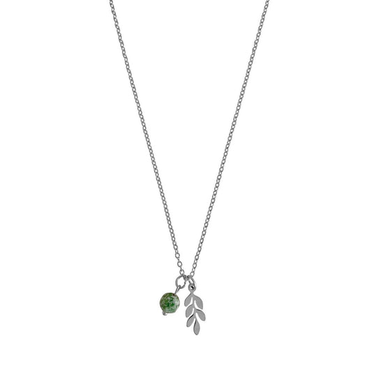 Green Spot Jasper & Blad Ketting - Zilver