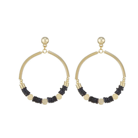 Pendientes de Lujo Jody con Cuentas Negras Brillantes - Oro