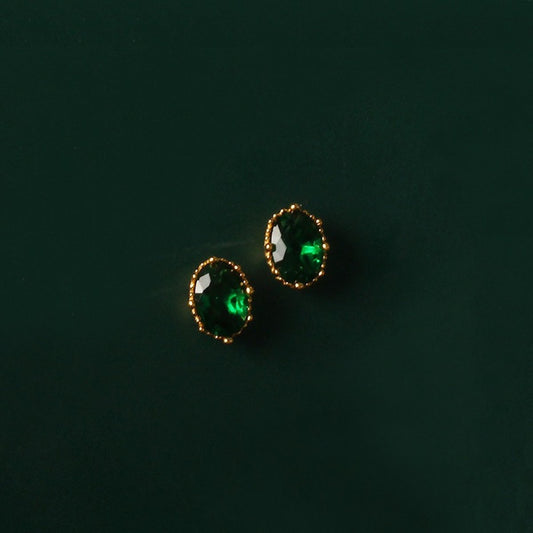 Pendientes pequeños de cristal verde de inspiración vintage - Plata vermeil