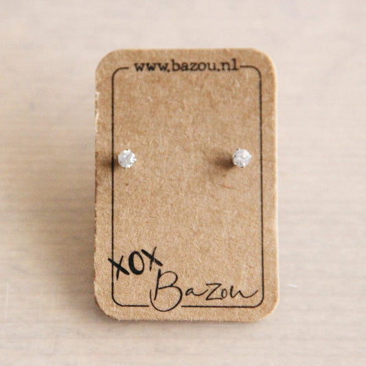 Pendientes mini de acero inoxidable con strass - plata