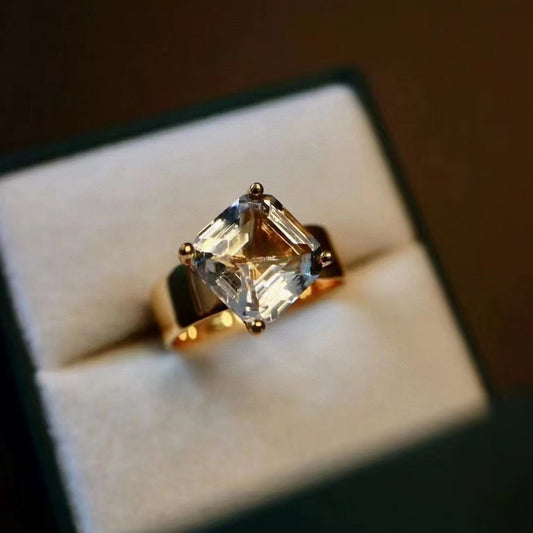 Helder kwartskristal goud vermeil statement ring-verstelbaar