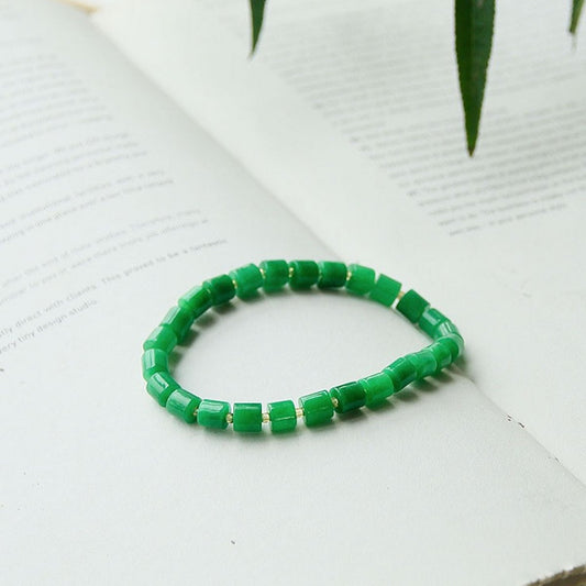 Pulsera minimalista de cuentas de jade verde vibrante - Calidad AAAA