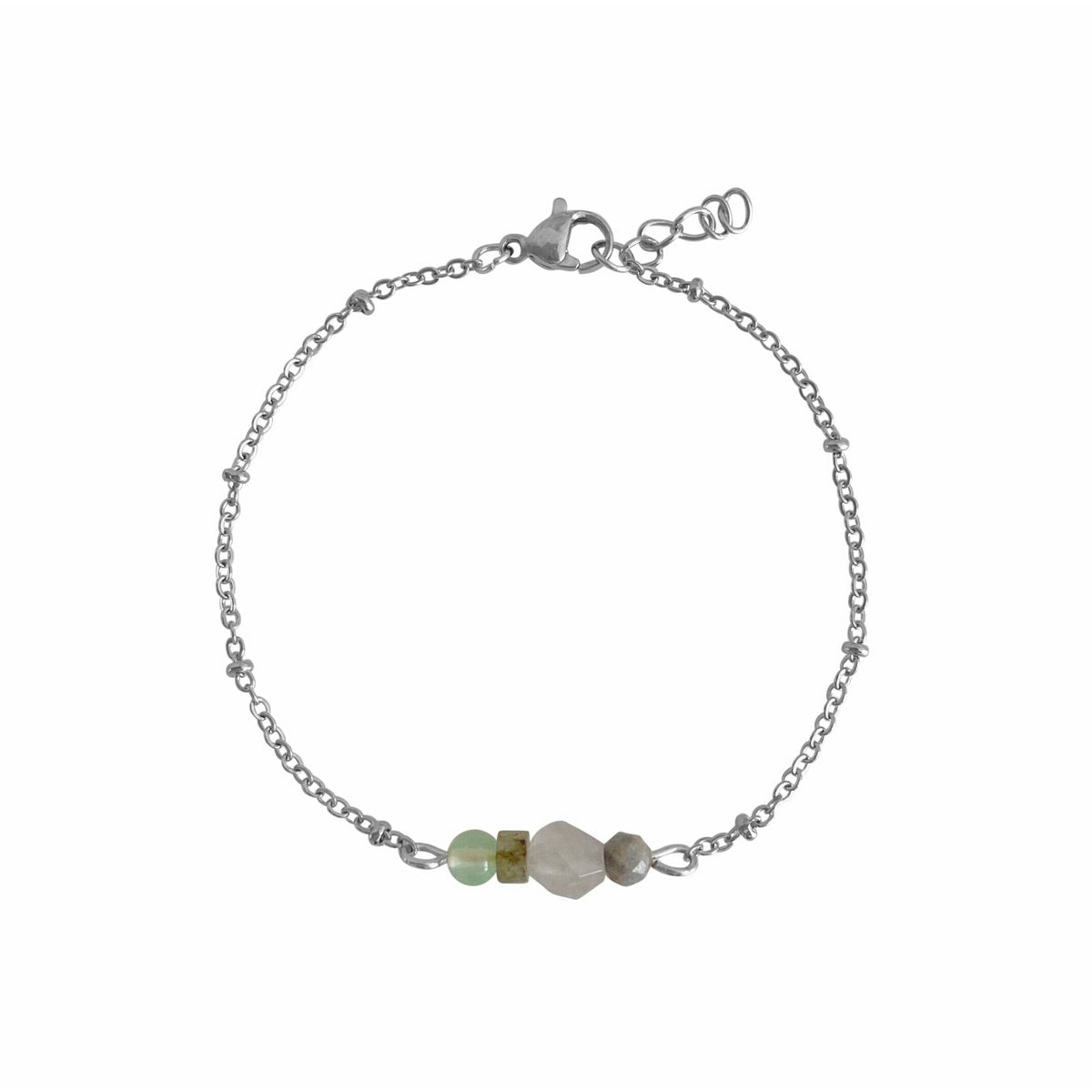 Pulsera "Power" de piedras preciosas de jade, labradorita, ágata y zafiro - Plata