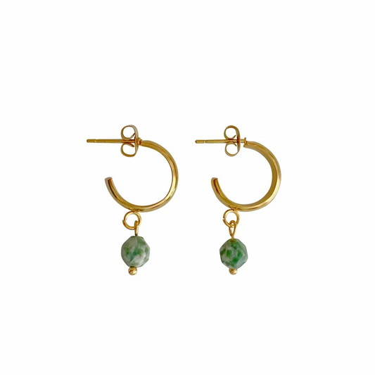 Pendientes de jaspe con manchas verdes - Oro