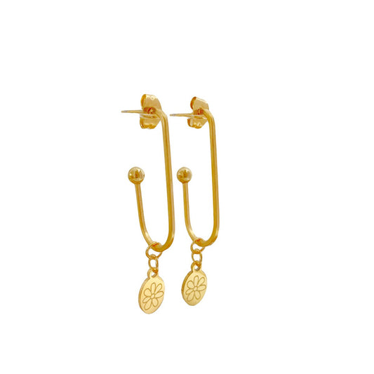 Pendientes largos con dije de flor - Oro